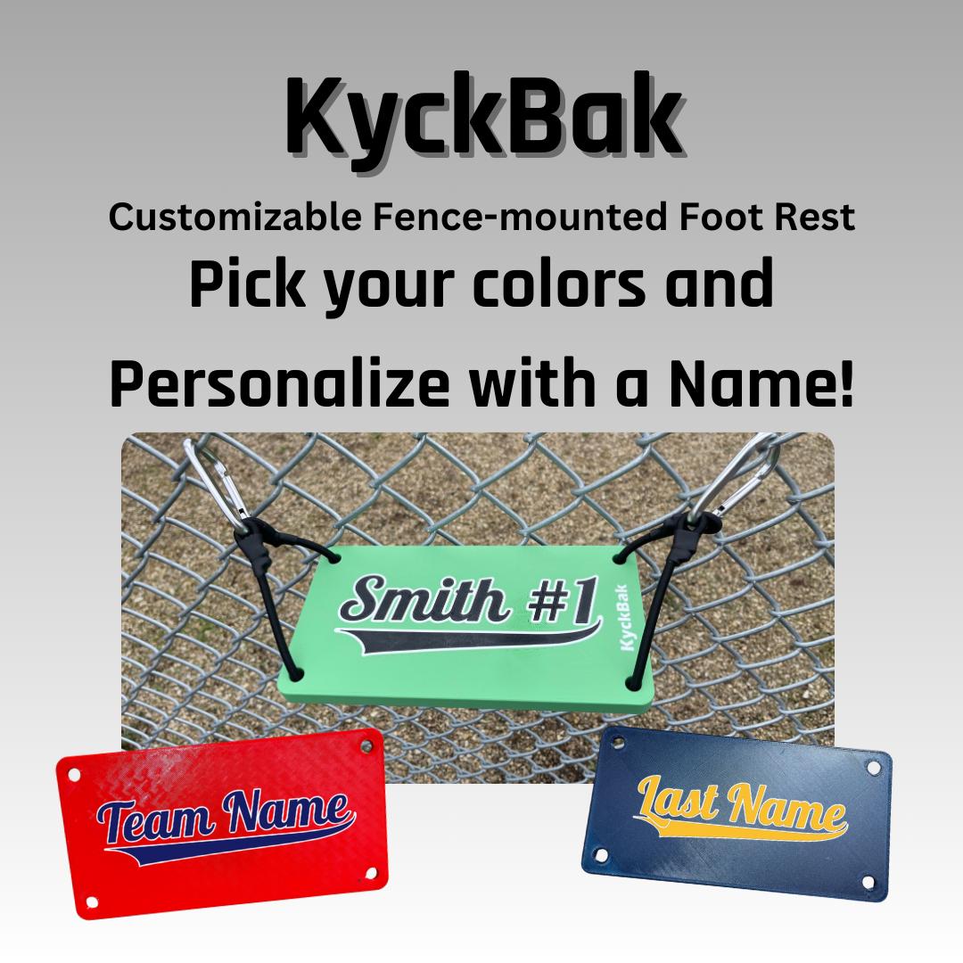 KyckBak - Customizable Fence Foot Rest, Softball foot rest, Baseball foot rest, Foot Fence Rest.