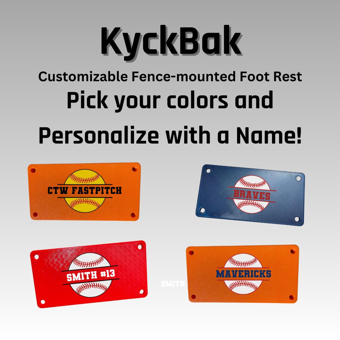 KyckBak - Softball/Baseball - Customizable Fence Foot Rest, Softball foot rest, Baseball foot rest, Foot Fence Rest.