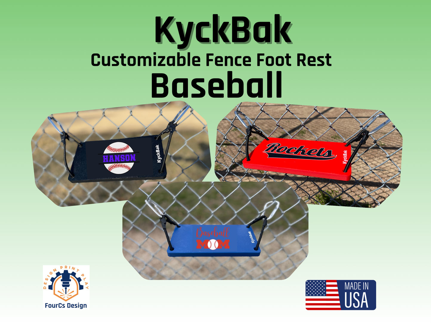 KyckBak - Baseball Designs - Customizable Fence Foot Rest