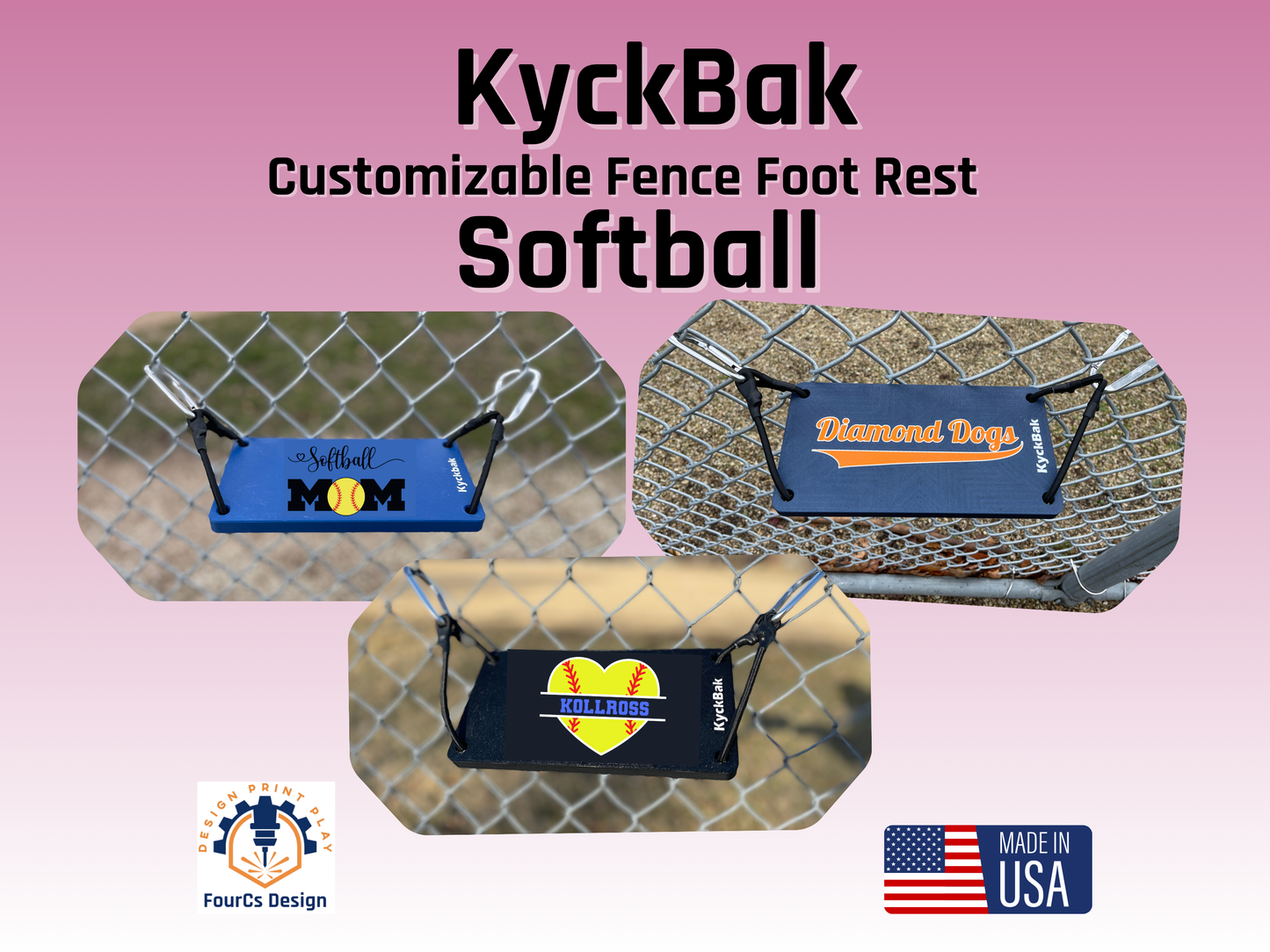 KyckBak - Softball Designs - Customizable Fence Foot Rest