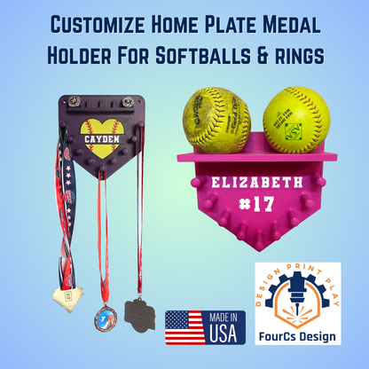 Custom Home Plate Medal & Ring Holder for Softball