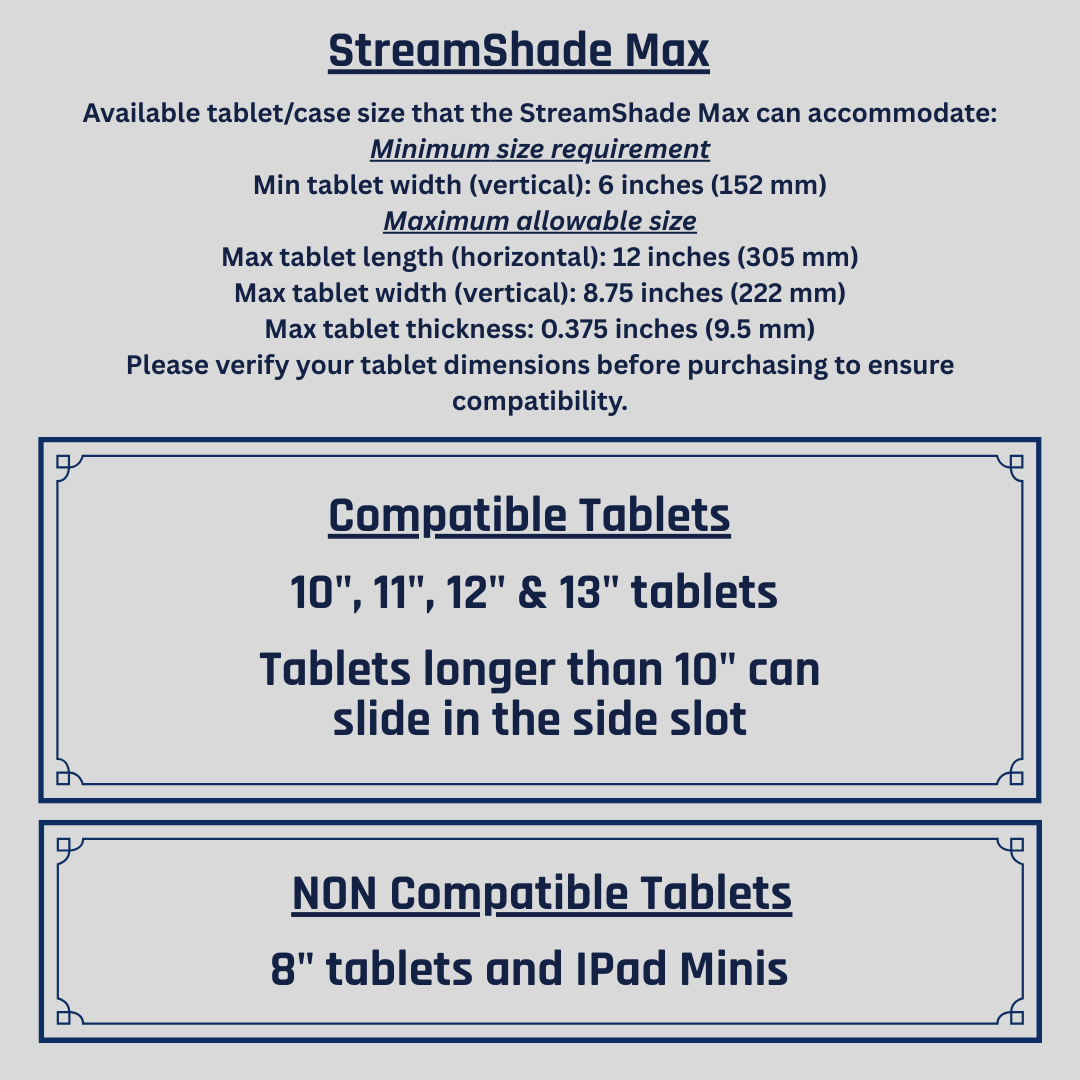 StreamShade Max - Tablet Fence Mount with Shade w/External Battery Cradle, Cooling Fan used with Chain Link Fence