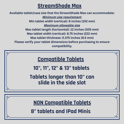 StreamShade Max - Tablet Fence Mount with Shade w/External Battery Cradle, Cooling Fan used with Chain Link Fence
