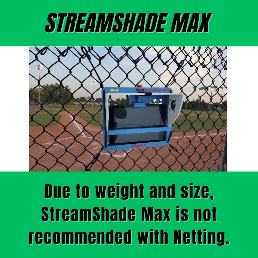 StreamShade Max - Tablet Fence Mount with Shade w/External Battery Cradle, Cooling Fan used with Chain Link Fence