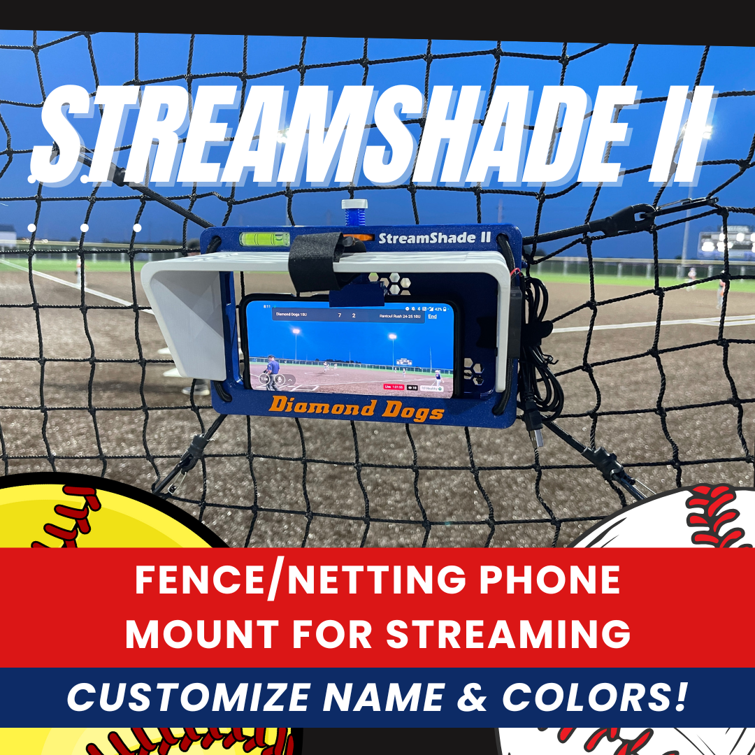 StreamShade II - Phone Fence Mount with Shade w/External Battery Cradle, Cooling Fan used with Chain Link Fence or Netting