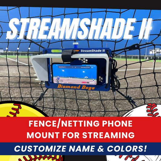 StreamShade II - Phone Fence Mount with Shade w/External Battery Cradle, Cooling Fan used with Chain Link Fence or Netting