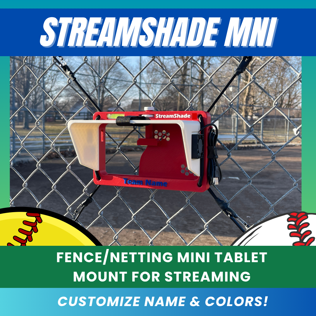 StreamShade MNI - Tablet Fence Mount with Shade w/External Battery Cradle, Cooling Fan used with Chain Link Fence