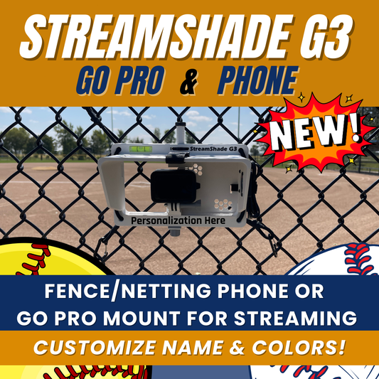 StreamShade G3 - Phone or GoPro Camera Fence Mount with Shade w/External Battery Cradle, Cooling Fan used with Chain Link Fence or Netting