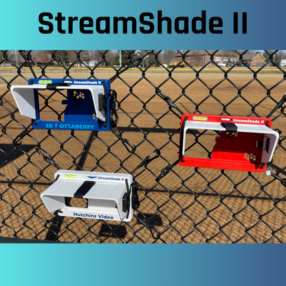 StreamShade II - Phone Fence Mount with Shade w/External Battery Cradle, Cooling Fan used with Chain Link Fence or Netting