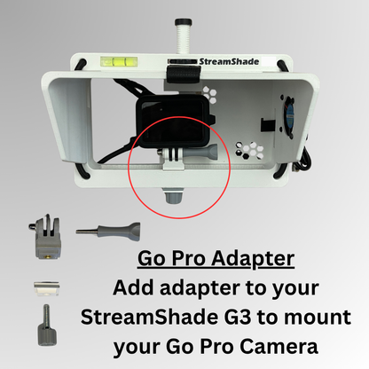 StreamShade Three in One - Phone, GoPro or Mevo Start Camera Fence Mount with Shade w/External Battery Cradle, Cooling Fan used with Chain Link Fence or Netting