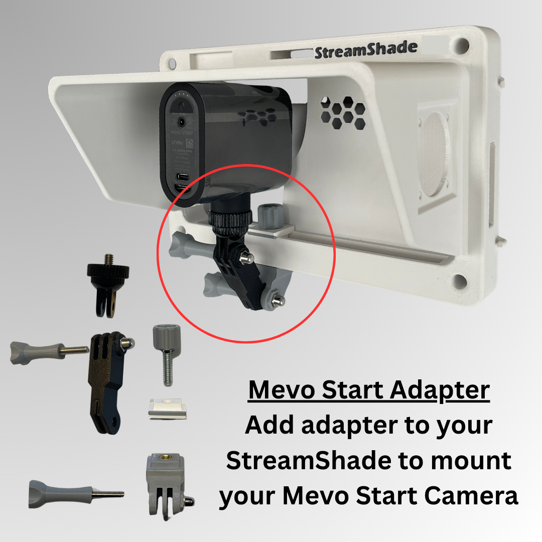StreamShade Three in One - Phone, GoPro or Mevo Start Camera Fence Mount with Shade w/External Battery Cradle, Cooling Fan used with Chain Link Fence or Netting