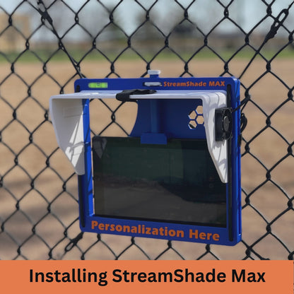 StreamShade Max - Tablet Fence Mount with Shade w/External Battery Cradle, Cooling Fan used with Chain Link Fence